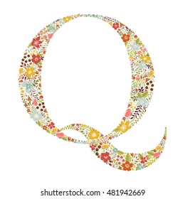 Q letter with decorative floral ornament