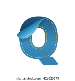 Q letter of denim with folded corner. 