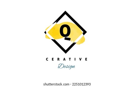 Q diseño de letra vector con el icono del pincel de color de agua amarillo logotipo creativo premium en fondo blanco