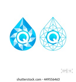 Q letter with diamond,vector crystal modern water drop logo