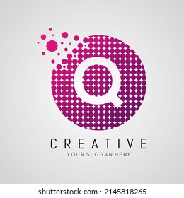 Q Letter Dots Logo Design with Creative Trendy Bubbles and Purple Magenta Colors.