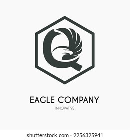 Q Letter with Eagle Wings Icon Logo Idea Template. Eagle Head Classic Business Logo Concept