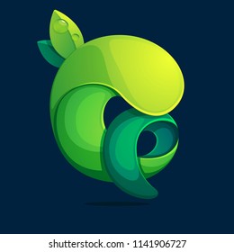 Q letter ecology logo from a twisted green leaves. Font style, vector design template elements for your application or corporate identity.