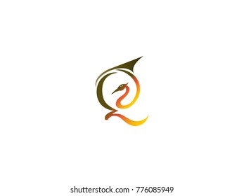 Q letter elegant office logo. Abstract bird vector identity design template. Exclusive business company brand icon.