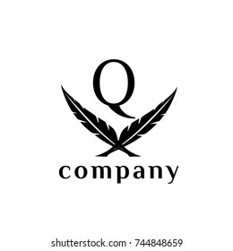 Q letter feather vector logo design template