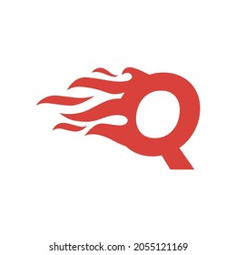 q letter fire flame hot uppercase logo vector icon illustration