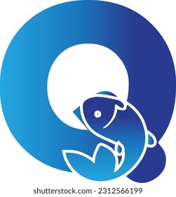 Q Letter Fish Logo and Letter Q Fish Logo Design Vector Icon with gradient color. 
