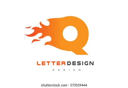 Q Letter Flame Logo Design. Fire Logo Lettering Concept Vector.