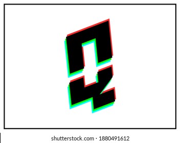 Q letter font, vector desing logo.Dynamic, split-color, shadow of  number red, green, blue in black frame on white background. Eps10 illustration
