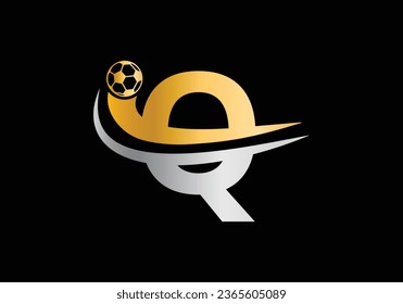 Q Letter with Football Sports Logo Template Design. For Football Club Symbol Vector Template