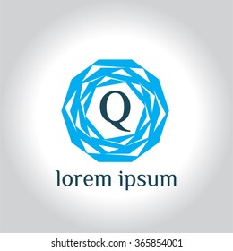 Q letter geometric vector logo template (sign, symbol, emblem, ornament)