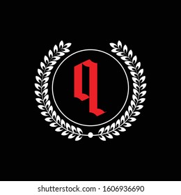 Q Letter Gothic Calligraphy Lowercase Laurel Wreath Logo Design