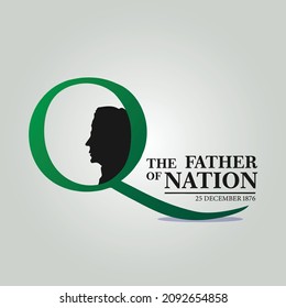 Q letter with green gradient for the father of nation day, 25th december 