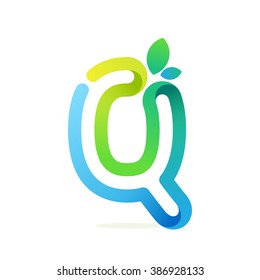 Q letter with green leaves eco logo. Font style, vector design template elements for your application or corporate identity.