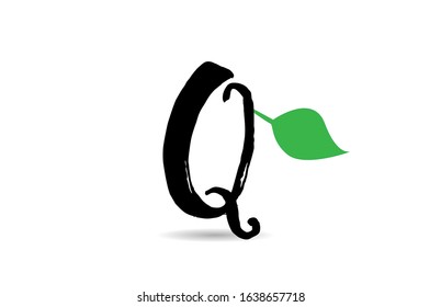 Q letter grunge handwritten geen leaf alphabet letter logo icon design template for company business. Suitable for logotype
