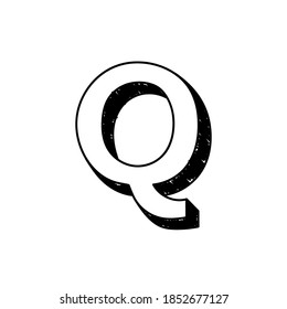 Q letter hand-drawn symbol. Vector illustration of a big English letter Q. Hand-drawn black and white  Roman alphabet letter Q typographic symbol. Can be used as a logo, icon