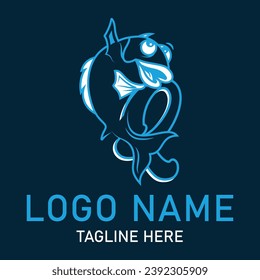 Q letter happy fish logo design, fish logo design. Design element for logo, label, emblem, sign, brand mark. Vector illustration.