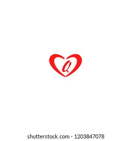 Q letter with heart shape vector logo design