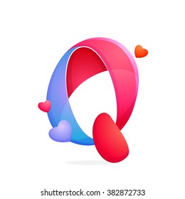 Q letter with hearts. Font style, vector design template elements for your application or corporate identity.