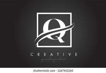 Q Letter Icon Logo Design with Square Swoosh Border and Creative Design Vector Illustration.