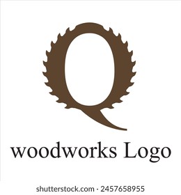 Q Letra inicial de inspiración del logotipo de la industria del carpintero de madera. logo de madera, artesano de madera, constructor de casas de madera. Ilustración vectorial de íconos minimalista simple.