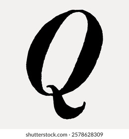 Q letter, Italic font illustration isolated on white, vector. Vintage black font isolated on white, vector.