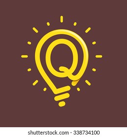 Q letter with light bulb or idea icon. Vector design template elements for your application or corporate identity.