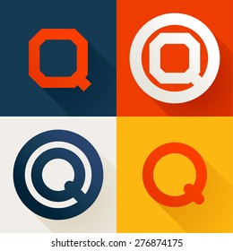 Q letter line logo set, design template elements