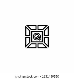 Q letter line shape square monogram design logo