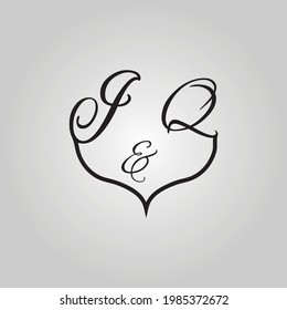 I and Q letter lines heart love logo design concept eps. Typography, creative modern logos. Letter, symbol, romantic, wedding decoration, heart, and love shape design.