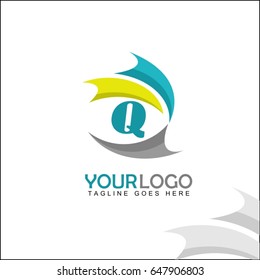 Q letter logo. Abstract colorful wave brand identity. Unity people concept design.