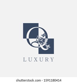 Q Letter Logo Abstract Vintage Nature Floral. Vintage Vector design concept square shapes nature floral flower Leaves with letter logo icon.