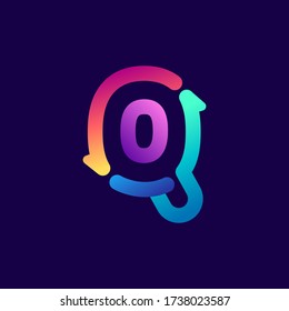 Q letter logo with arrows. Vector bright gradient font for sport labels, bets headlines, multimedia posters, business cards etc.