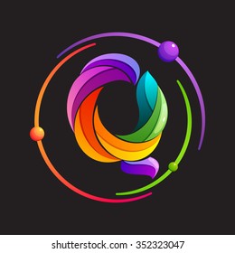 Q letter logo with atomic or space orbits. Abstract trendy multicolored vector design template elements for your application or corporate identity.