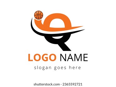 Q Letter Logo With Basketball Ball. Sports Symbol Vector Template Design