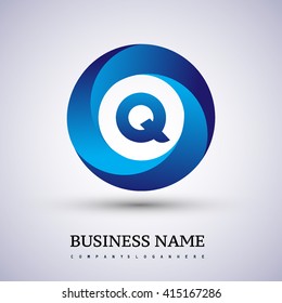 Q Brief-Logo im blauen Kreis. Vektor-Design-Vorlagenelemente für Ihre Anwendungs- oder Firmenidentität.