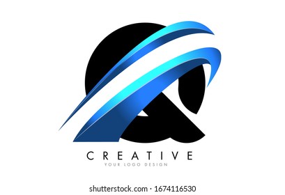 Q-Buchstaben Logo mit blauem Farbverlauf-Swash-Design Vektorillustration Illustration. 