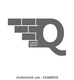 Q letter Logo, brick wall logo design with place for your data.  Vector image. 
