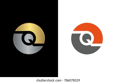 Q Letter logo, Circle Gold and Silver Logo Template, Alphabet Logo. Vector EPS 10