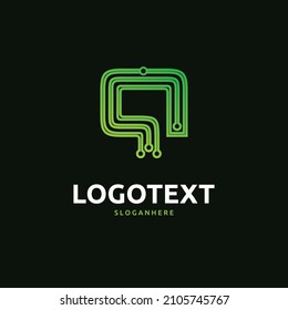 Q letter logo, Q circuit logo, tech logo design