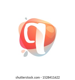 Q letter logo at colorful watercolor splash background. Color overlay style. Vector typeface for labels, headlines, posters, cards etc.