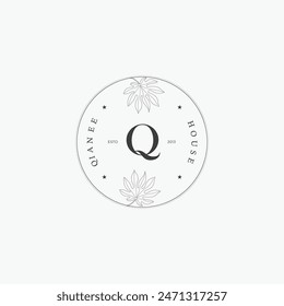 Q letter logo with a creative floral concept for company business beauty real estate premium vector