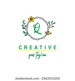 Q letter logo with a creative floral concept for company business beauty real estate premium vector