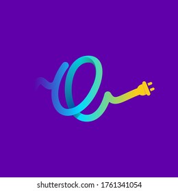 Q letter logo with curl cable and plug adapter. Vector typeface for energy labels, wire headlines, power posters, electric company identity, etc.