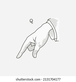 Q Letter Logo In A Deaf-mute Hand Gesture Alphabet. Hand-drawn Engraving Style Vector American Sign Language Illustration.