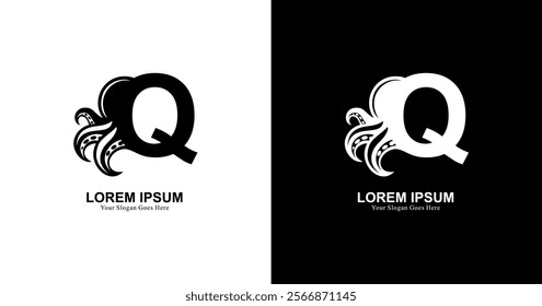 Q letter logo design combined with octopus