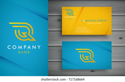 Q letter logo design with corporate business card template.