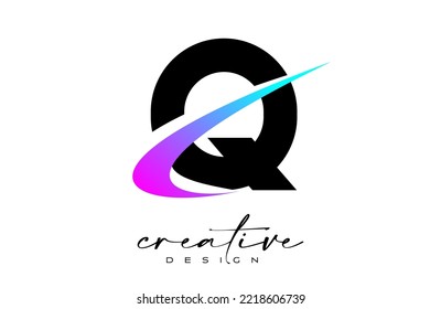 Q Letter Logo Design with Creative Purple Blue Swoosh. Letter q Initial icon with curved shape vector illustration.