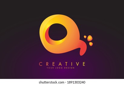 Q Letter Logo Design with Dots. Vector Lettering Illustration of Orange Alphabet with Bubbles. Creative Q letter template.

