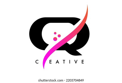 Q Letter Logo Design with Elegant Creative Swoosh and Dots Vector. Modern Trendy Q letter icon with Curved line cut and minimalist Look Vector Illustration.